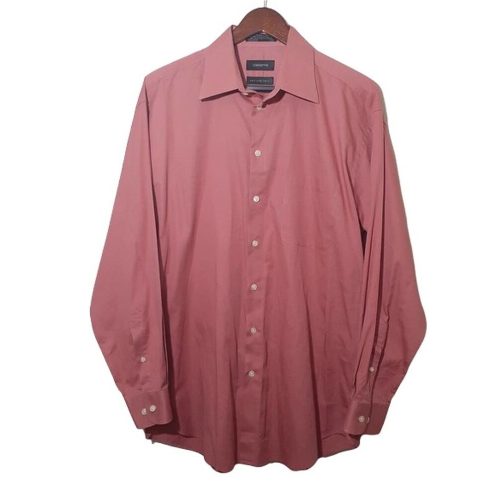 Claiborne mens dress shirt size L 16.5 coral button up long sleeve easy care